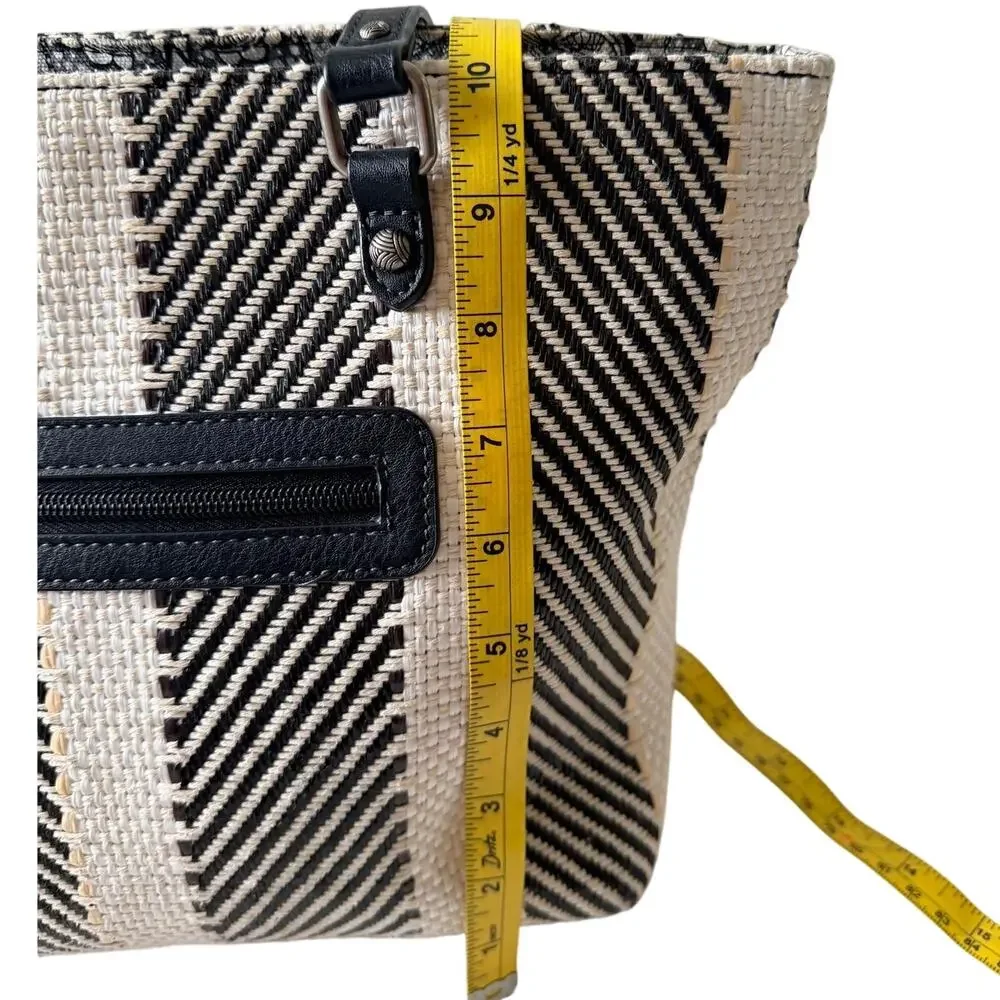 Sakroots Metro Woven Tote Black White Soulful Desert Owl Charm Shoulder Bag